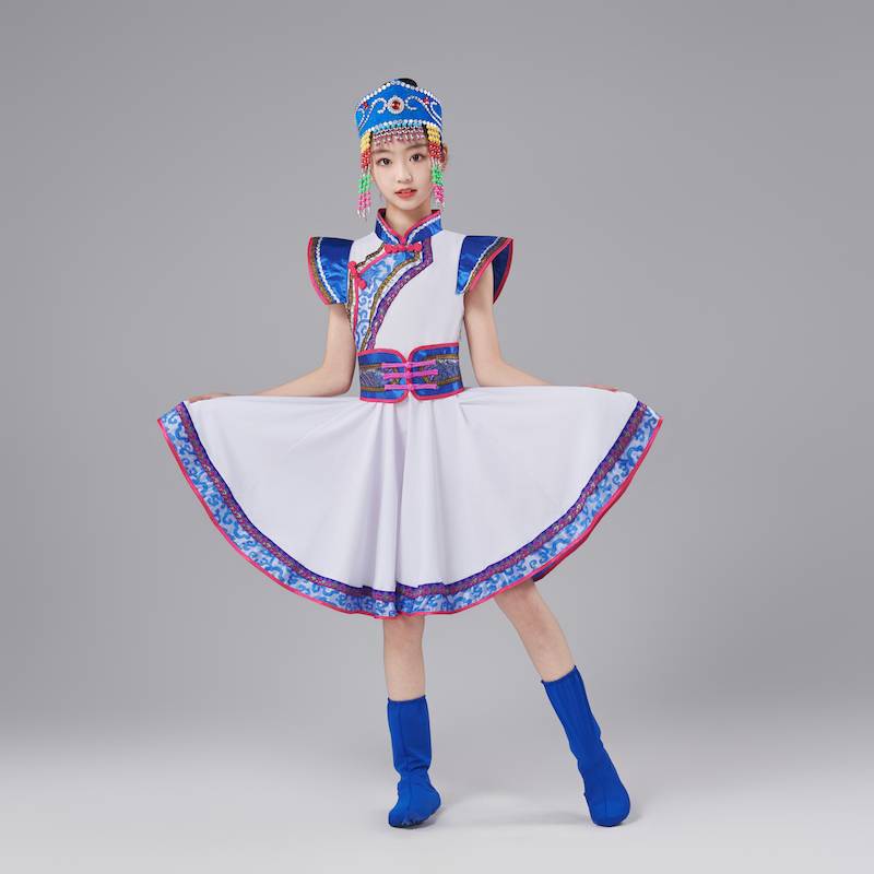 Liuyi Children's Mongolian Performance Service Girls' Mongolian Chopsticks Dance Services Men and Girls, Mongolian Mongolian Serving White Horse