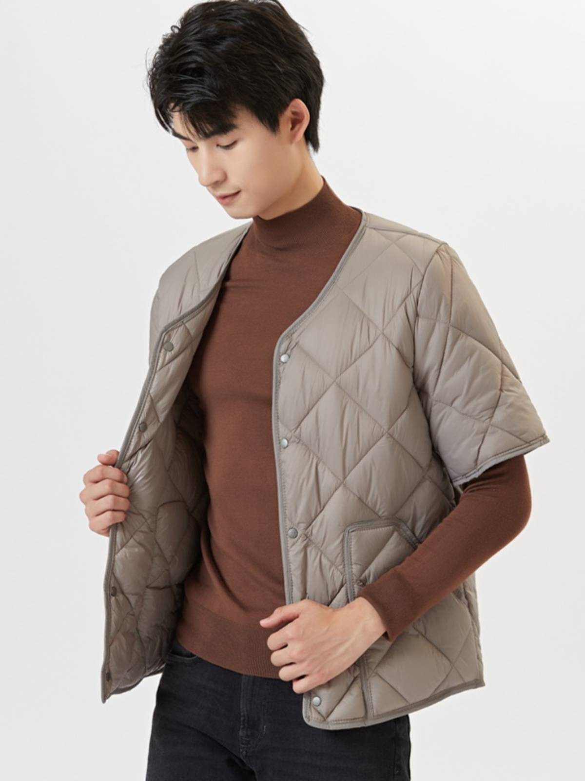 2023 autumn and winter down cotton cotton clothing short -sleeved inner cotton coat, light thin bottom half -sleeved vest men's shoulders