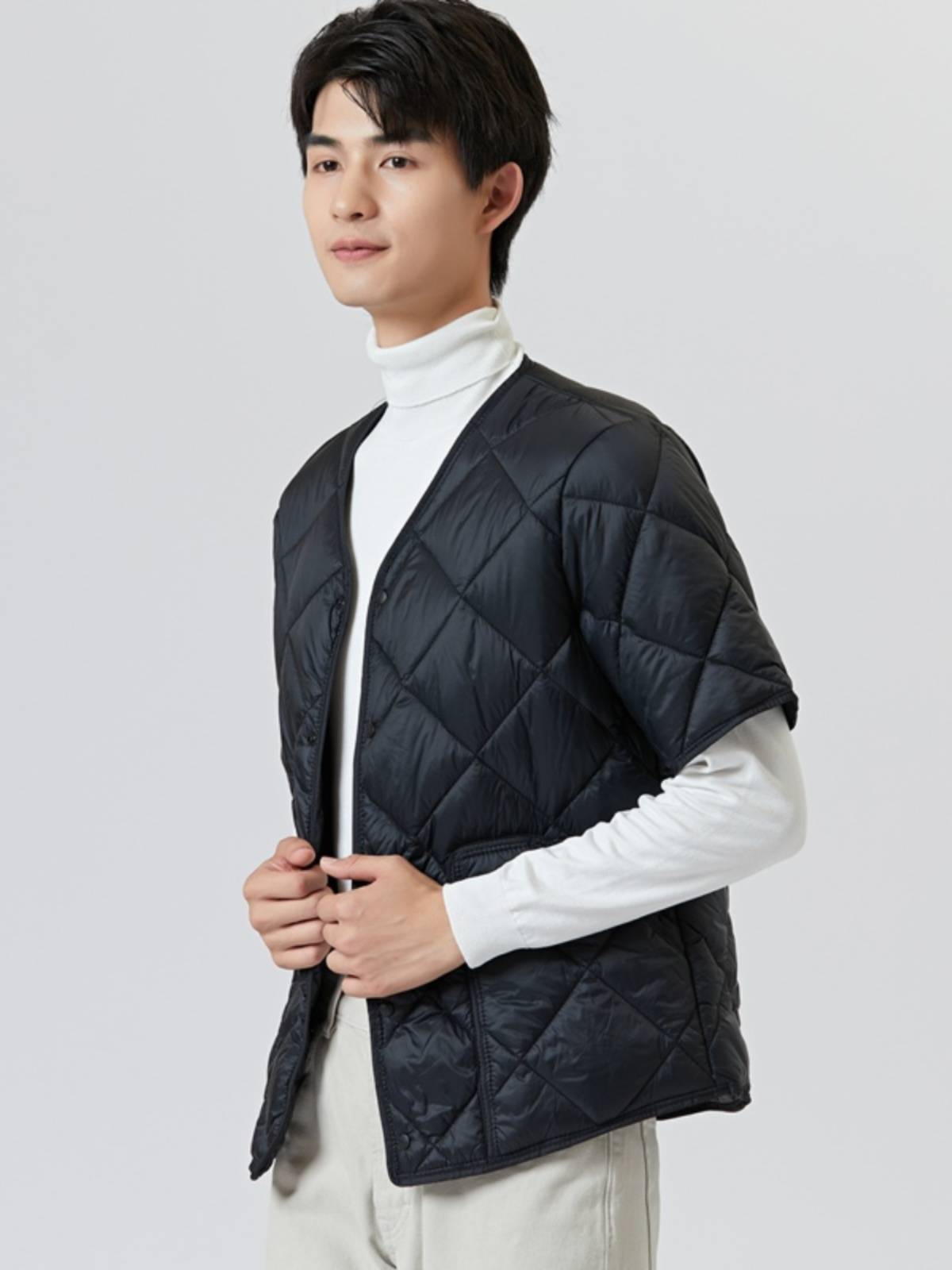 2023 autumn and winter down cotton cotton clothing short -sleeved inner cotton coat, light thin bottom half -sleeved vest men's shoulders