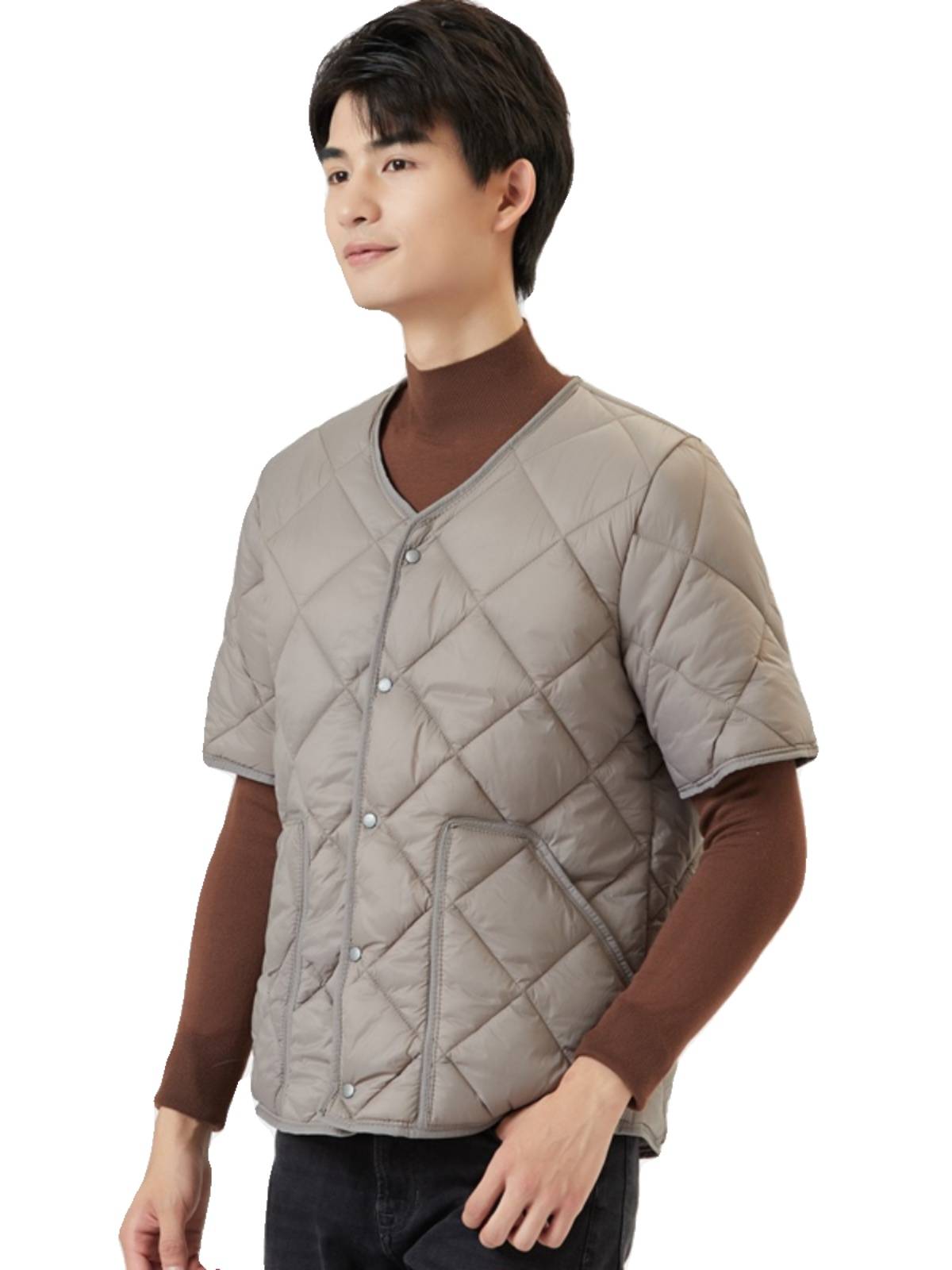 2023 autumn and winter down cotton cotton clothing short -sleeved inner cotton coat, light thin bottom half -sleeved vest men's shoulders