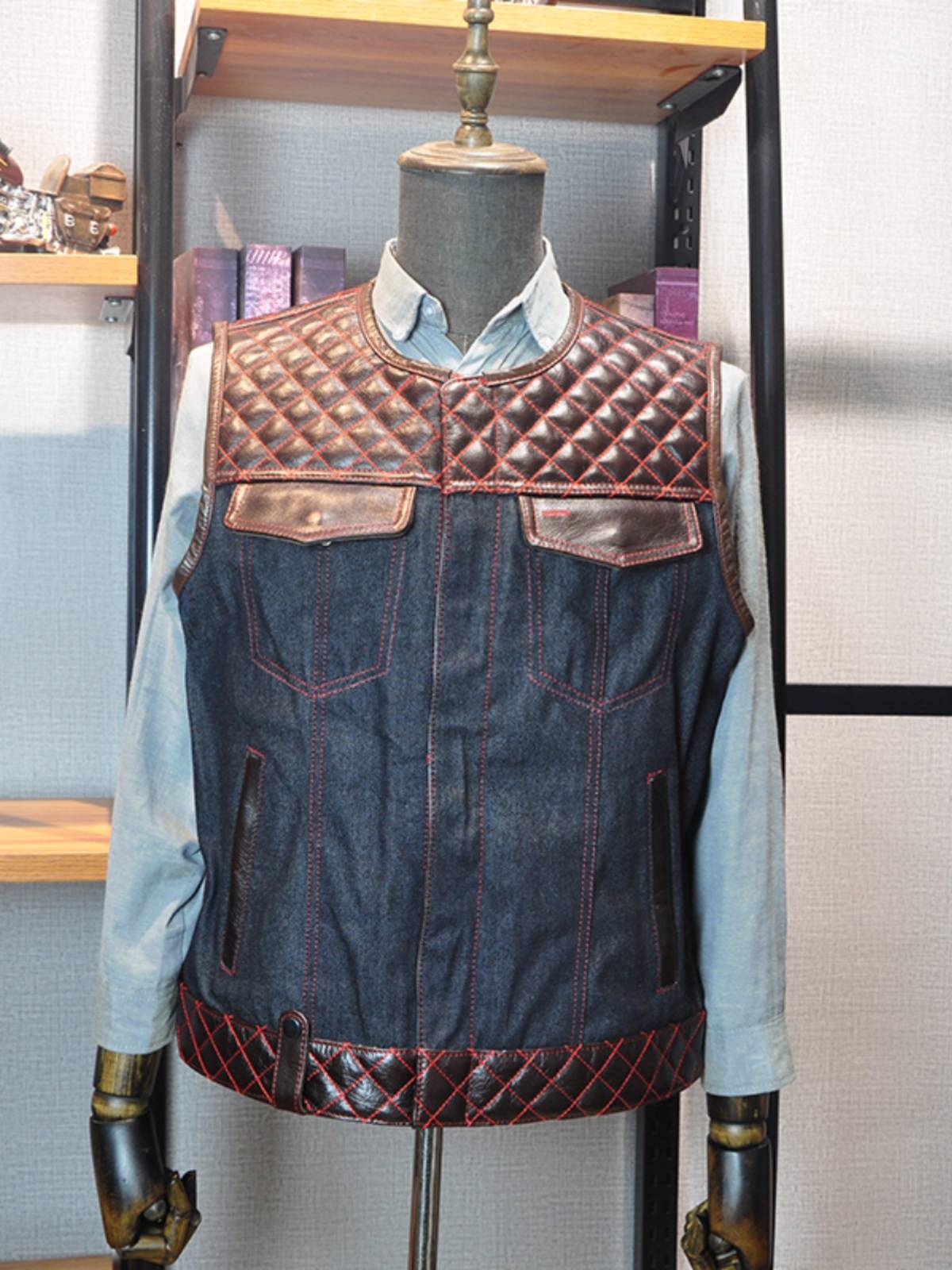 2024 new vest Qingdao leather clothes domineering side leakage