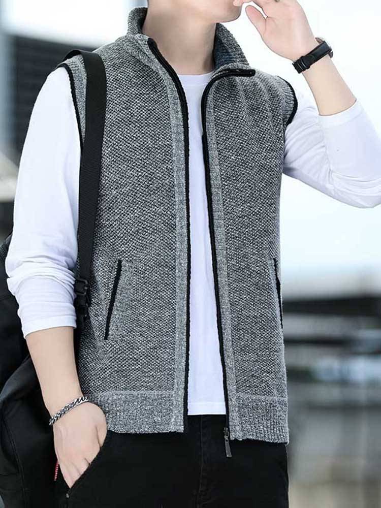 Courtes of cardigan sweater jacket autumn and winter wool sweater casual plus velvet thickened knit vest vest collar jacket