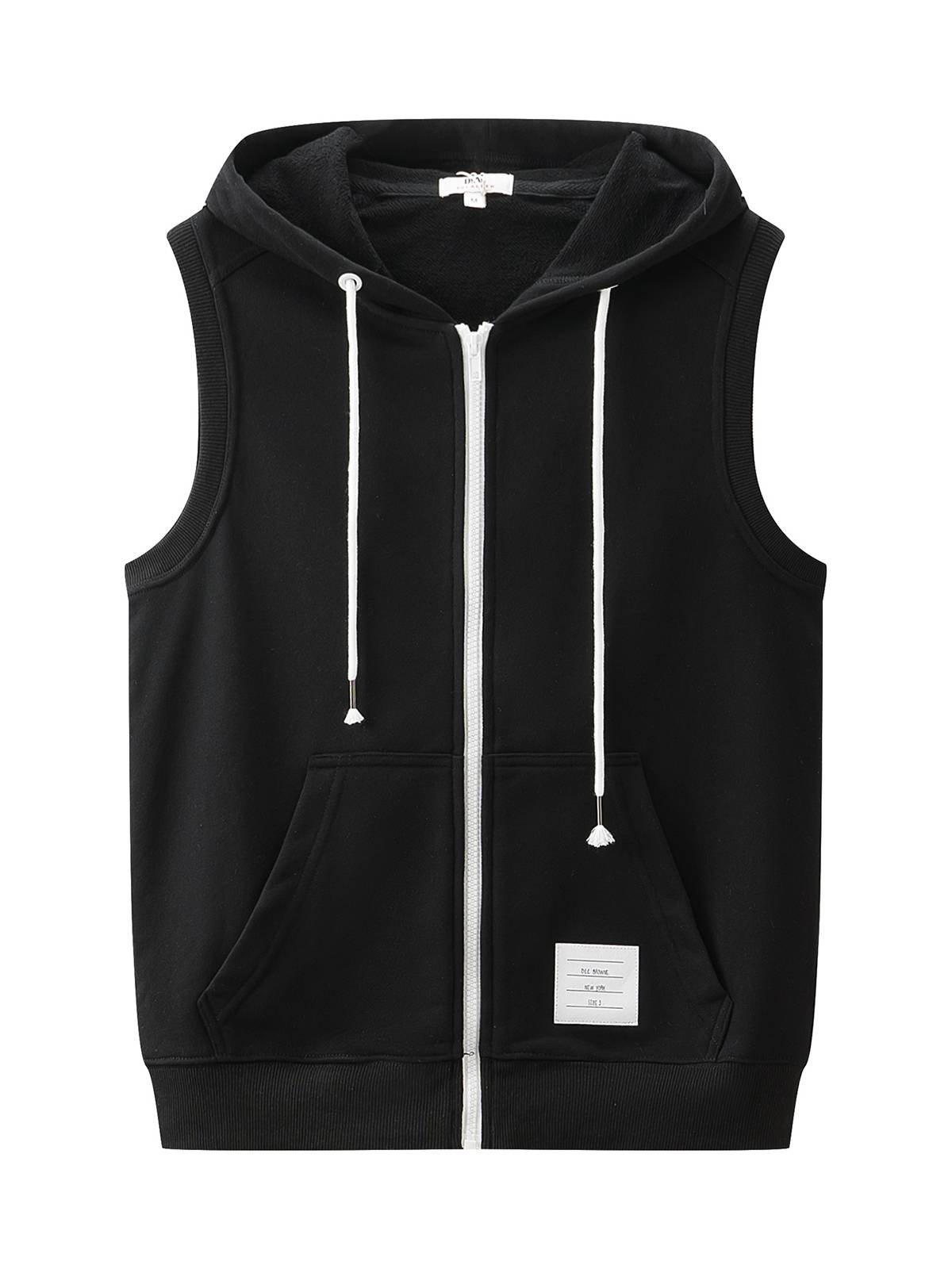 16162 zipper with hooded vest sleeveless sweater, men's sports casual pure cotton wool circle vest