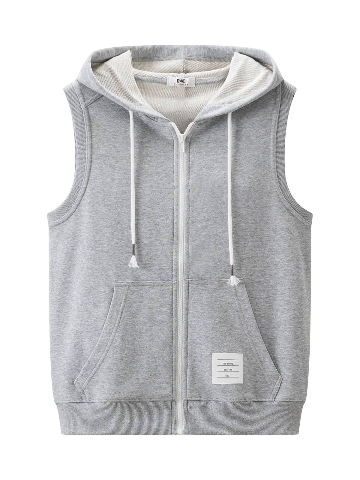 16162 zipper with hooded vest sleeveless sweater, men's sports casual pure cotton wool circle vest
