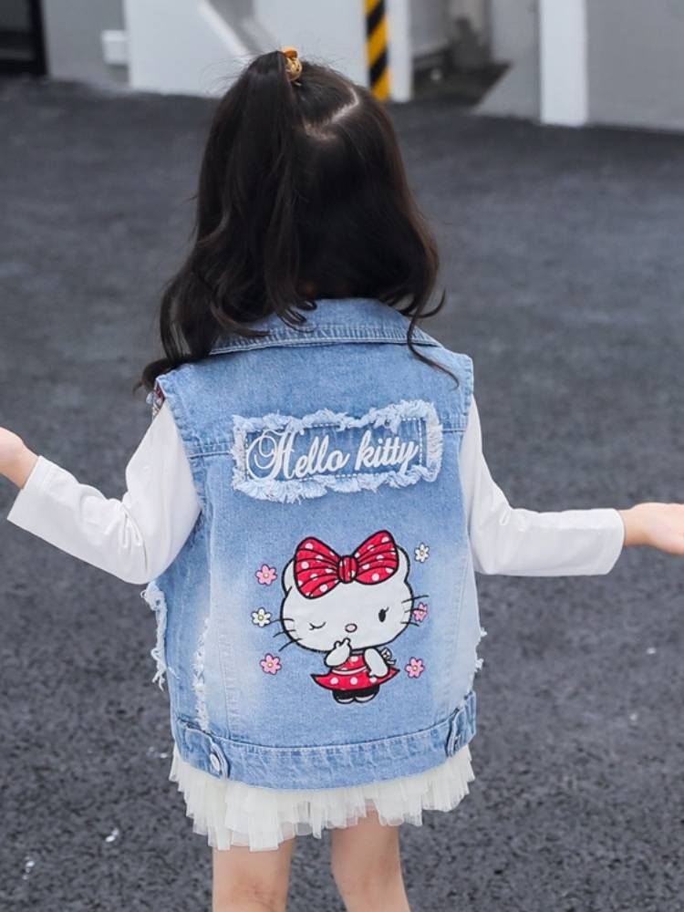 Girls' denim vest spring and autumn vest Princess Matta soft denim, big girl girl girl jacket, shoulder girl spring new