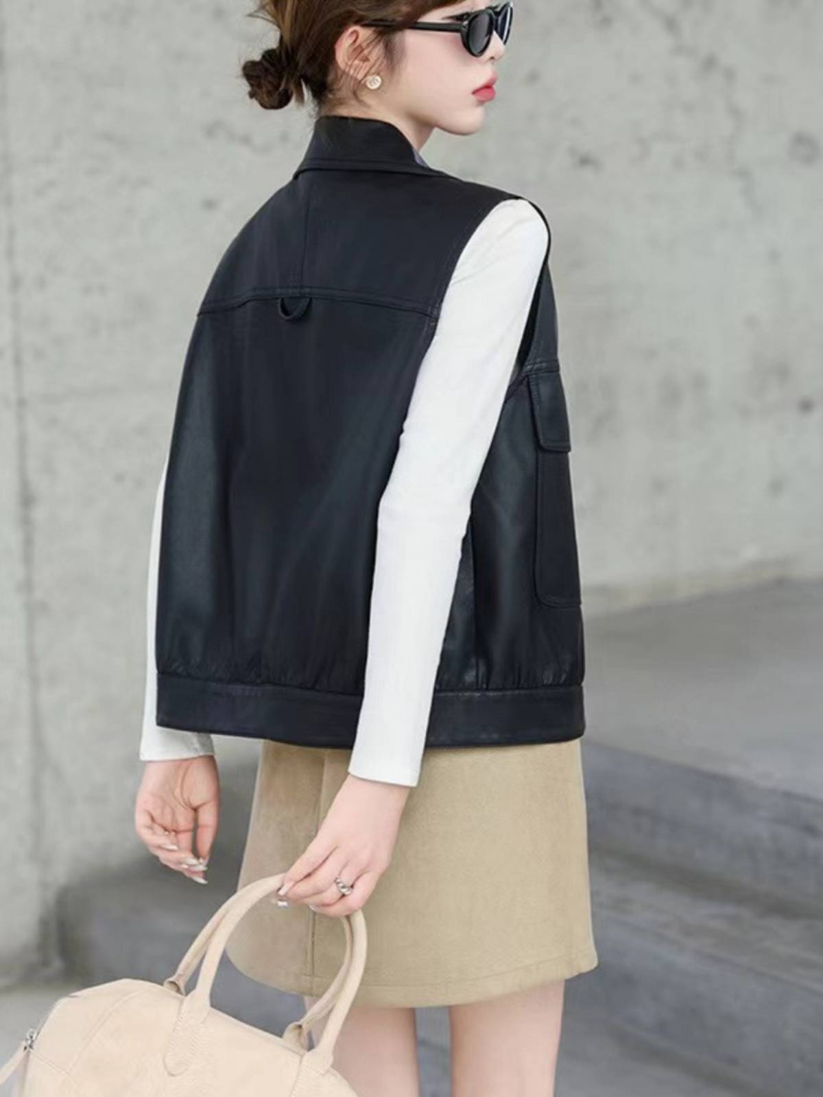 PU Pima A female short model 2024 spring and autumn new outsiders with small sneaky shoulder -cooker uniform leather jacket
