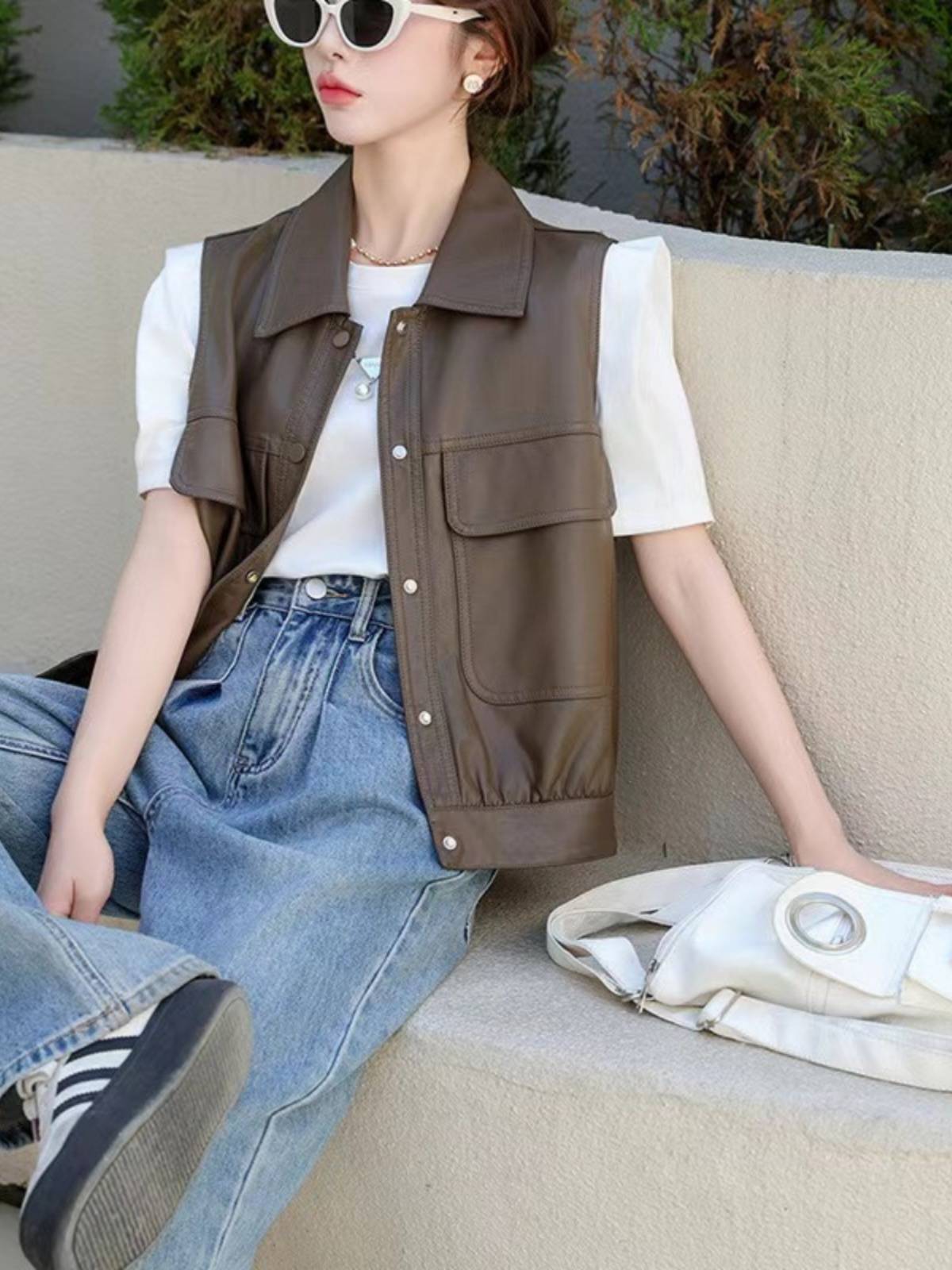 PU Pima A female short model 2024 spring and autumn new outsiders with small sneaky shoulder -cooker uniform leather jacket