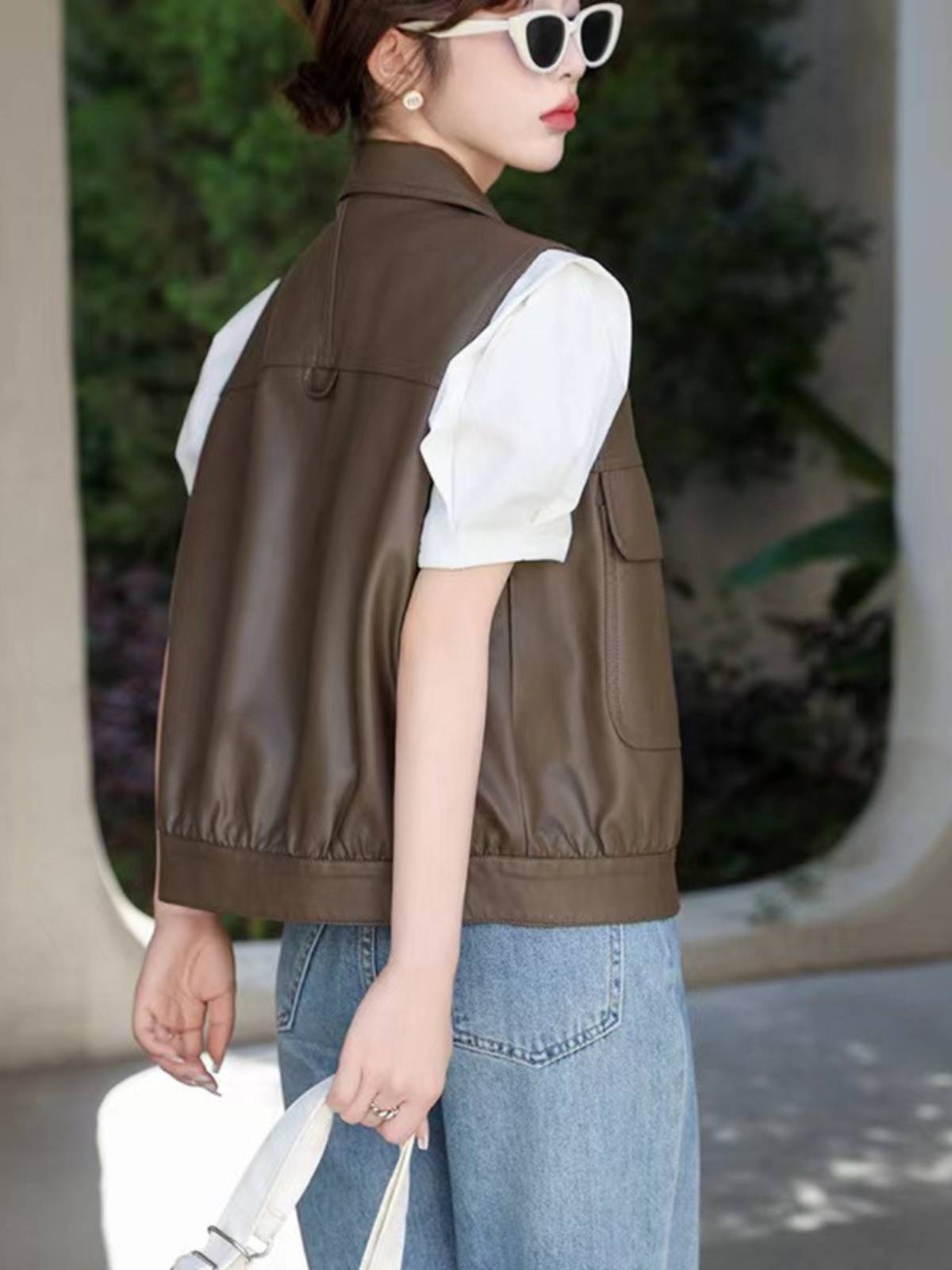 PU Pima A female short model 2024 spring and autumn new outsiders with small sneaky shoulder -cooker uniform leather jacket