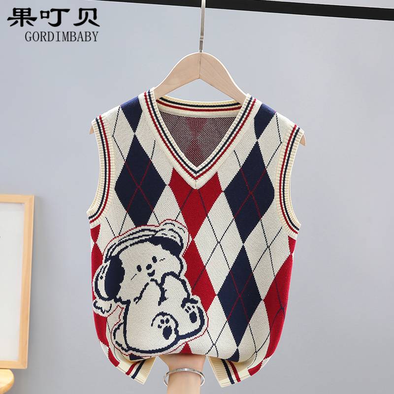 Girl sweater vest in the junior spring and autumn installation of new cotton, wearing knitted vests, wearing children with velvet thickening