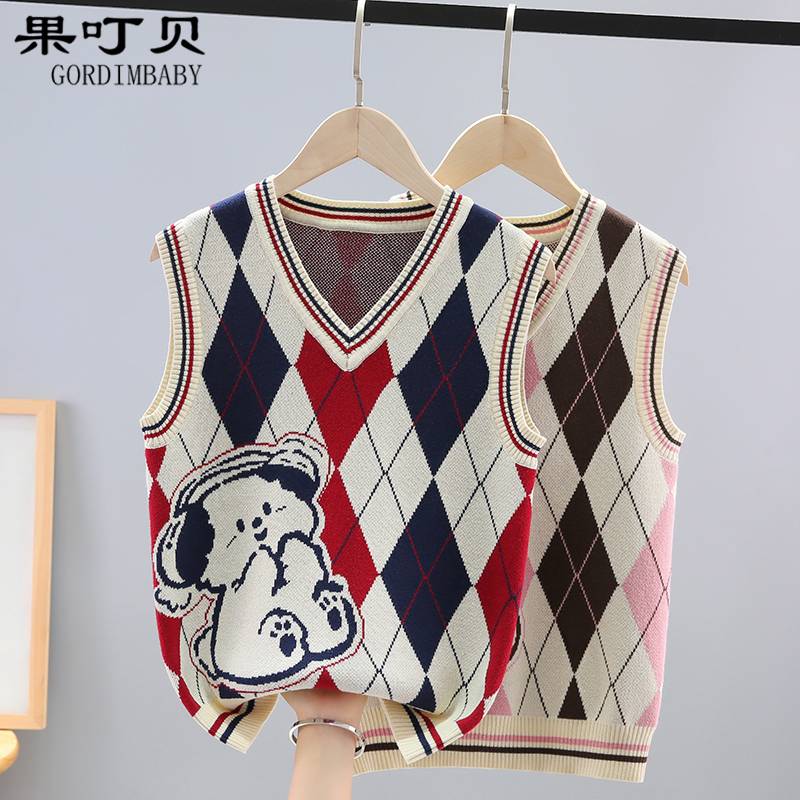 Girl sweater vest in the junior spring and autumn installation of new cotton, wearing knitted vests, wearing children with velvet thickening