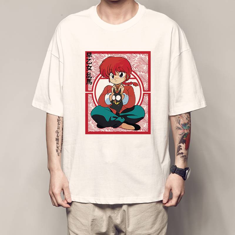Pure cotton random horses, one -half T -shirt seven smile fists 1/2 short -sleeved Tiandao Qian clothes Panda dad comics peripheral