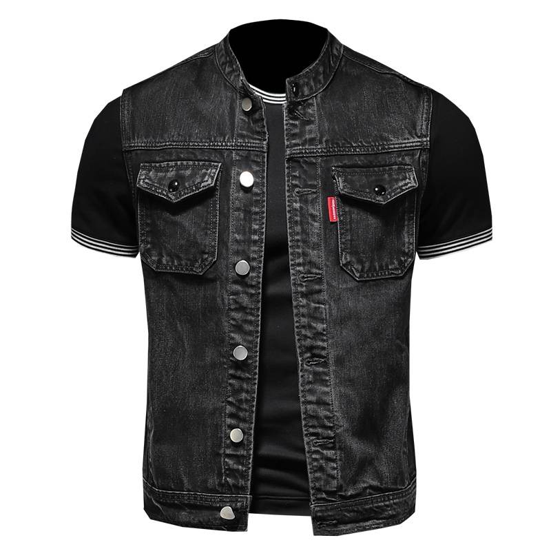 European station spring locomotive denim small vest men's sleeveless denim jacket fashion trend horse gown slim fit coat