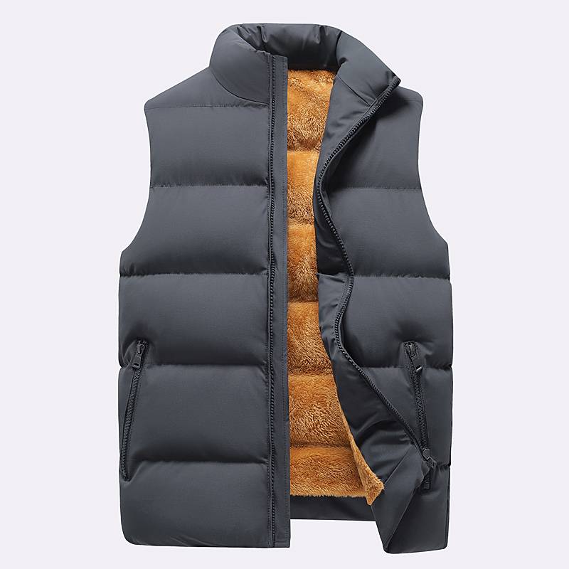 Autumn and winter 2023 new men's plus velvet thickened vest vest loose casual trend stand -up collar sleeveless cotton jacket