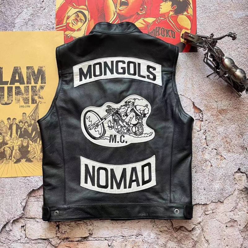 The leather riding vest head layer cowhide locomotive horseshore Harley vest, the son of chaotic Mongolian gang men's leather tide