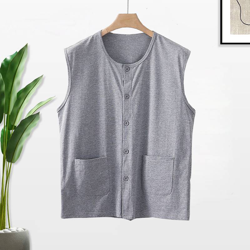 Middle -aged and elderly men's pure cotton cardigan vest vest, dad pretend to be spring, autumn and winter plus velvet warmth shoulder, elderly