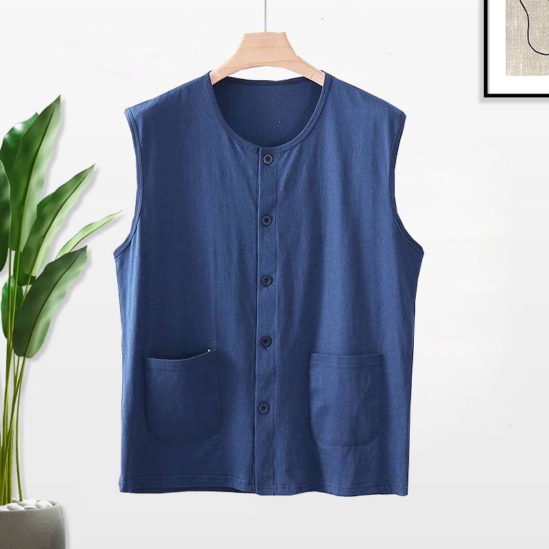 Middle -aged and elderly men's pure cotton cardigan vest vest, dad pretend to be spring, autumn and winter plus velvet warmth shoulder, elderly
