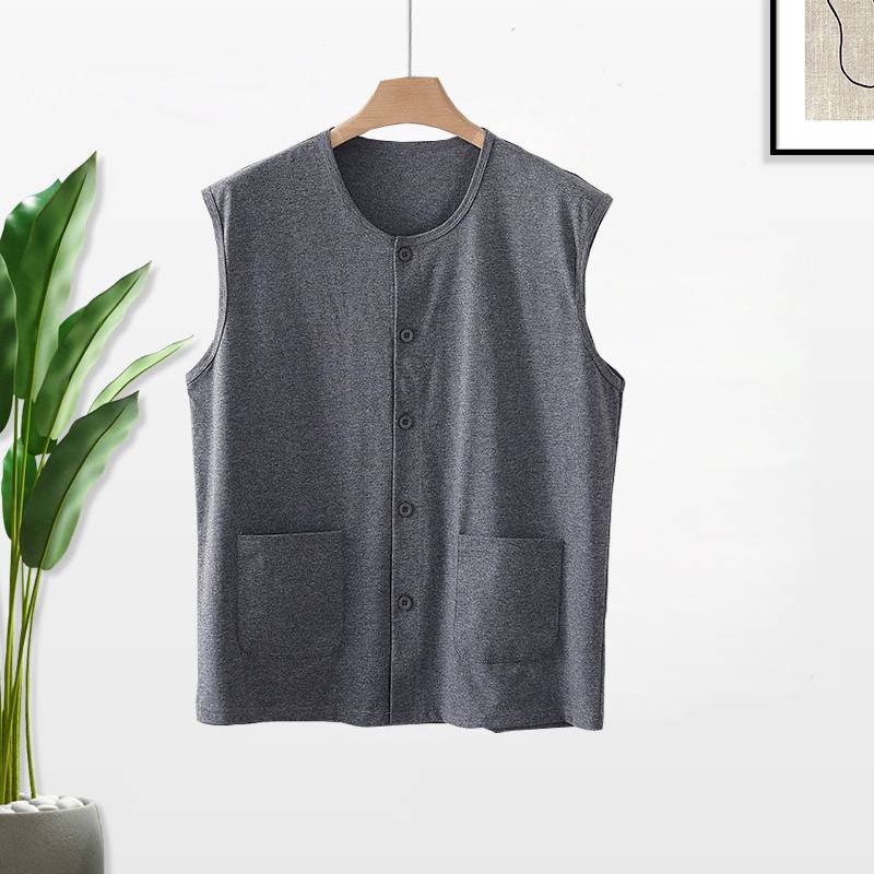 Middle -aged and elderly men's pure cotton cardigan vest vest, dad pretend to be spring, autumn and winter plus velvet warmth shoulder, elderly