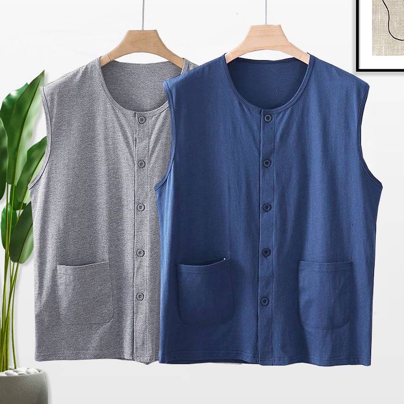 Middle -aged and elderly men's pure cotton cardigan vest vest, dad pretend to be spring, autumn and winter plus velvet warmth shoulder, elderly