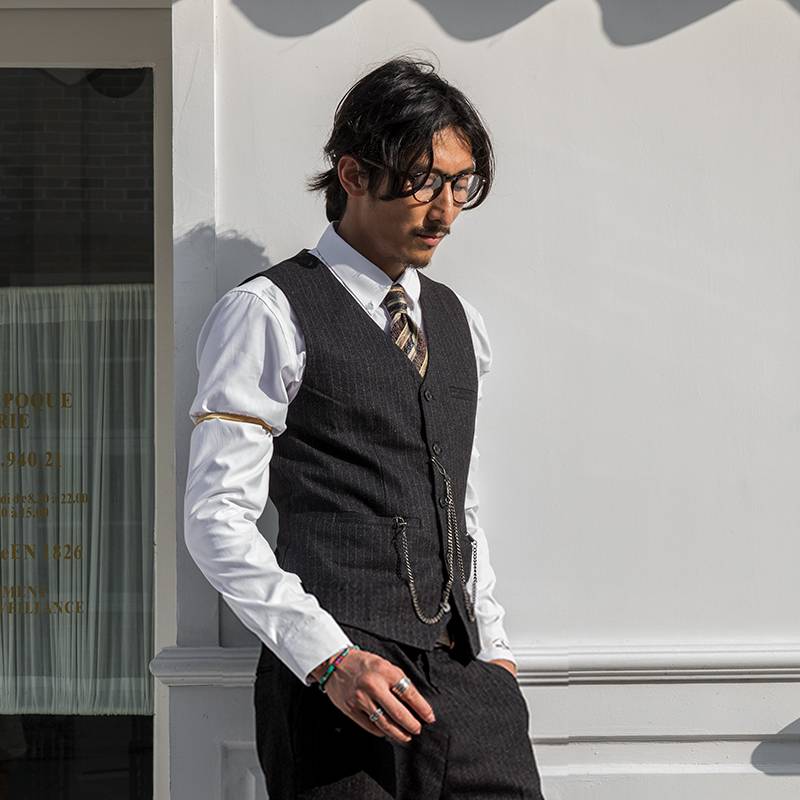 Soarin British style retro suit vest men's striped high -end business positive decorative black Western clothing vest vest