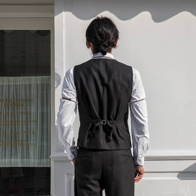 Soarin British style retro suit vest men's striped high -end business positive decorative black Western clothing vest vest