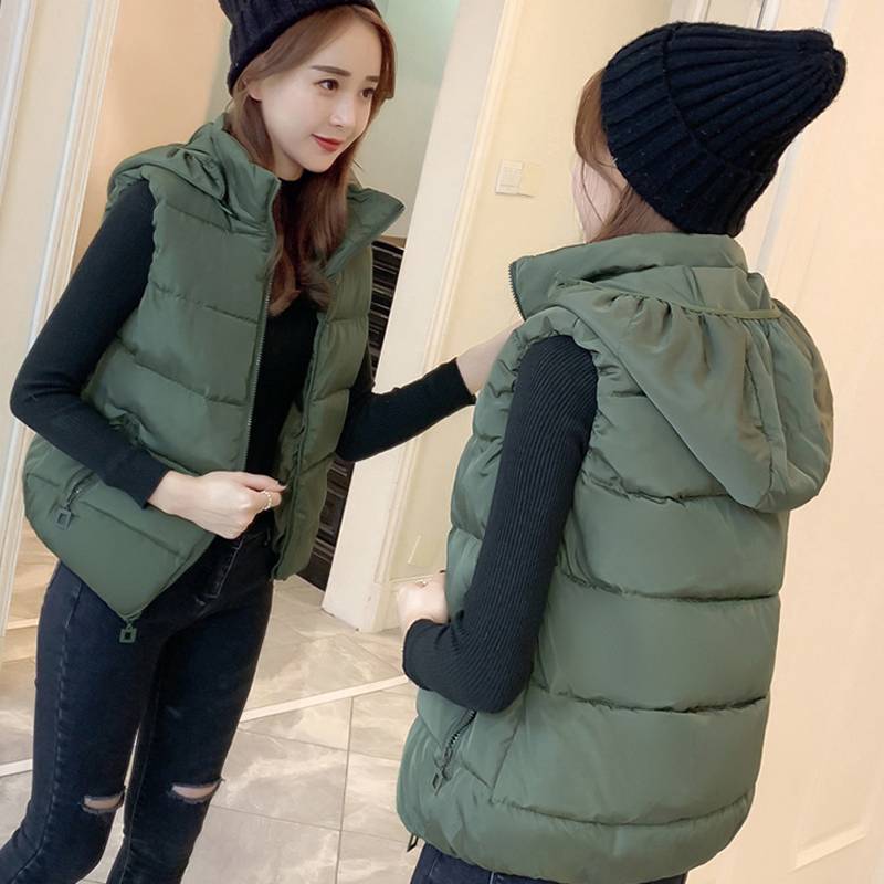 2024 autumn and winter new down cotton cotton -horse armored student hooded hooded honeypot warming Korean version thin vest jacket