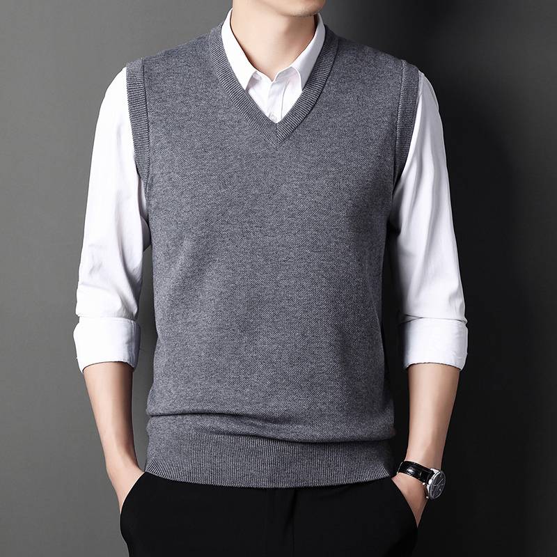 Woodpecker Men's Autumn and Winter V -neck sweater vest Middle -aged knitted vest sleeveless shoulder, dad pretend to be a sweater man