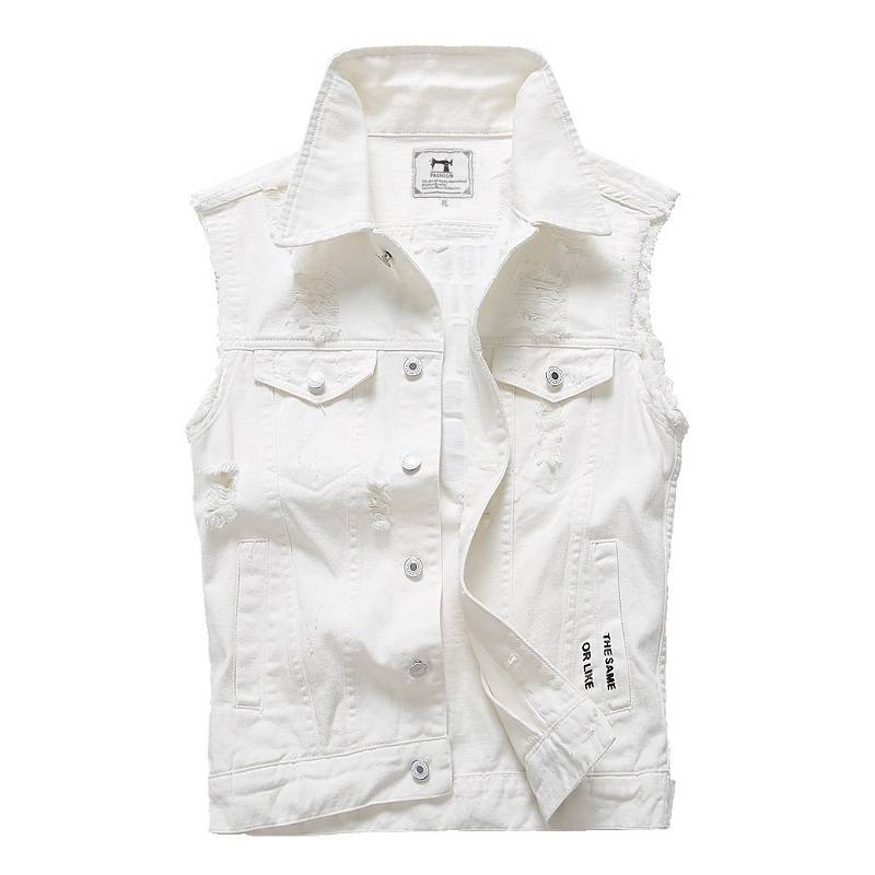 Summer denim vest men's youth Korean version of sleeveless shoulder slim white denim vest horses clip tide