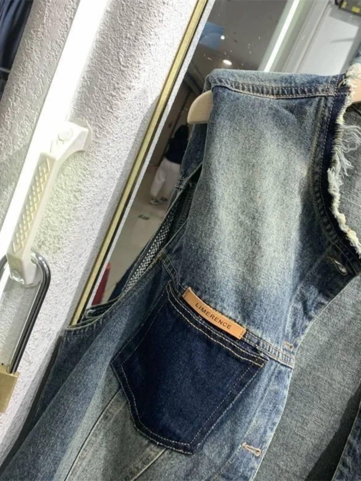 2024 Spring and Summer denim vest Women's large size, loose, thin sleeveless vest, shoulder shoulder short European top