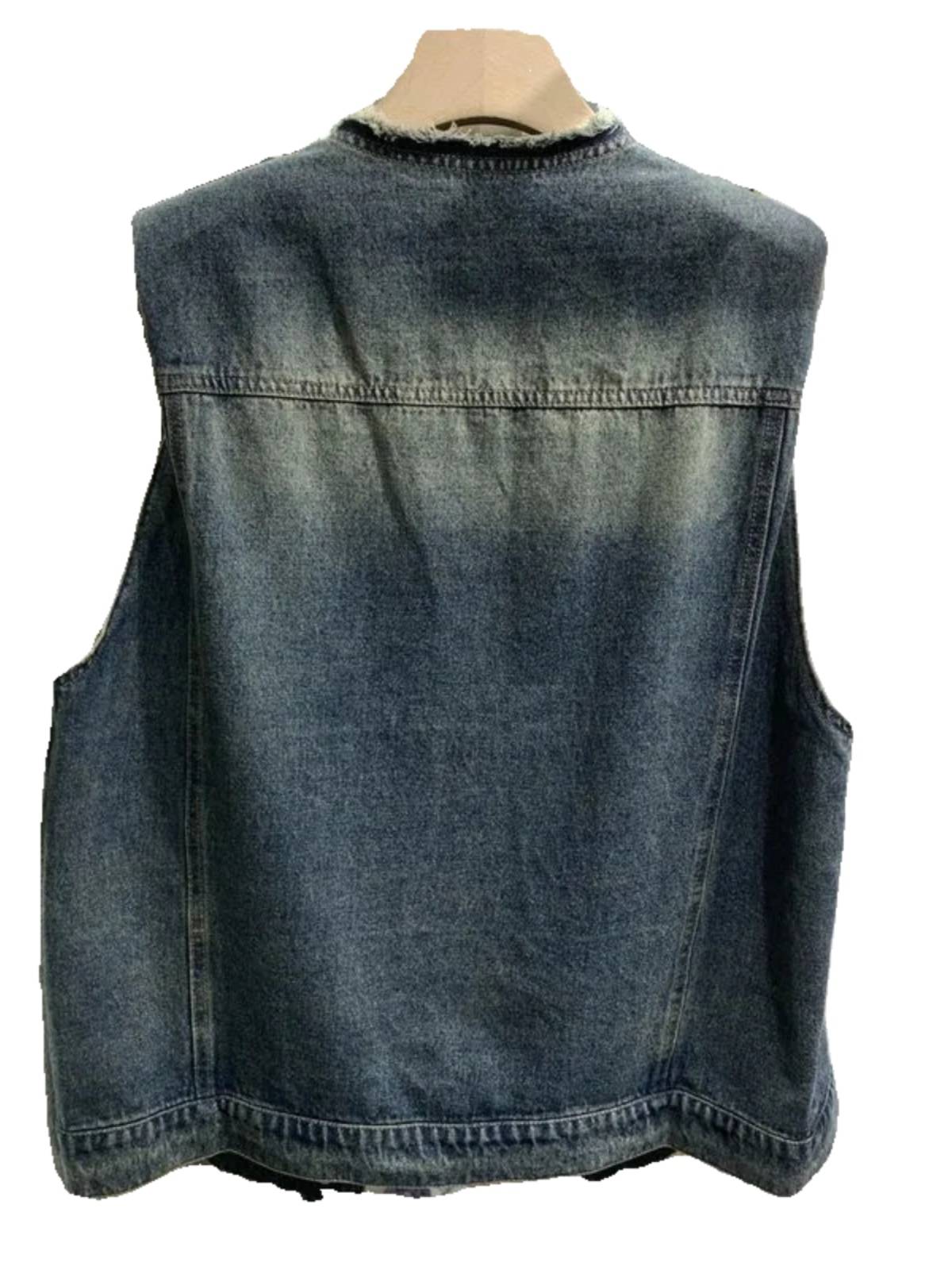 2024 Spring and Summer denim vest Women's large size, loose, thin sleeveless vest, shoulder shoulder short European top