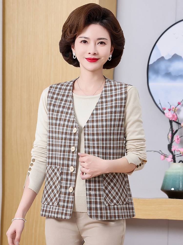 Mom Spring and Autumn Delivery Lauret Vests Shoulder Shoulder Middle -Elderly Women's Women's Da size Fashion Old Man Jacket Horse Clip Vest