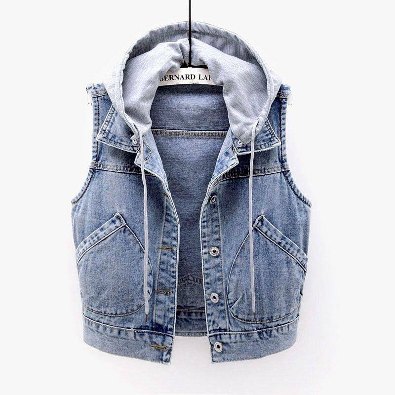 Clear warehouse picking up single big -name women's hooded vest vest vest, denim horses, sloping, thin top jacket