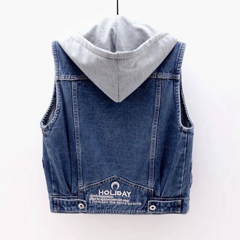 Clear warehouse picking up single big -name women's hooded vest vest vest, denim horses, sloping, thin top jacket