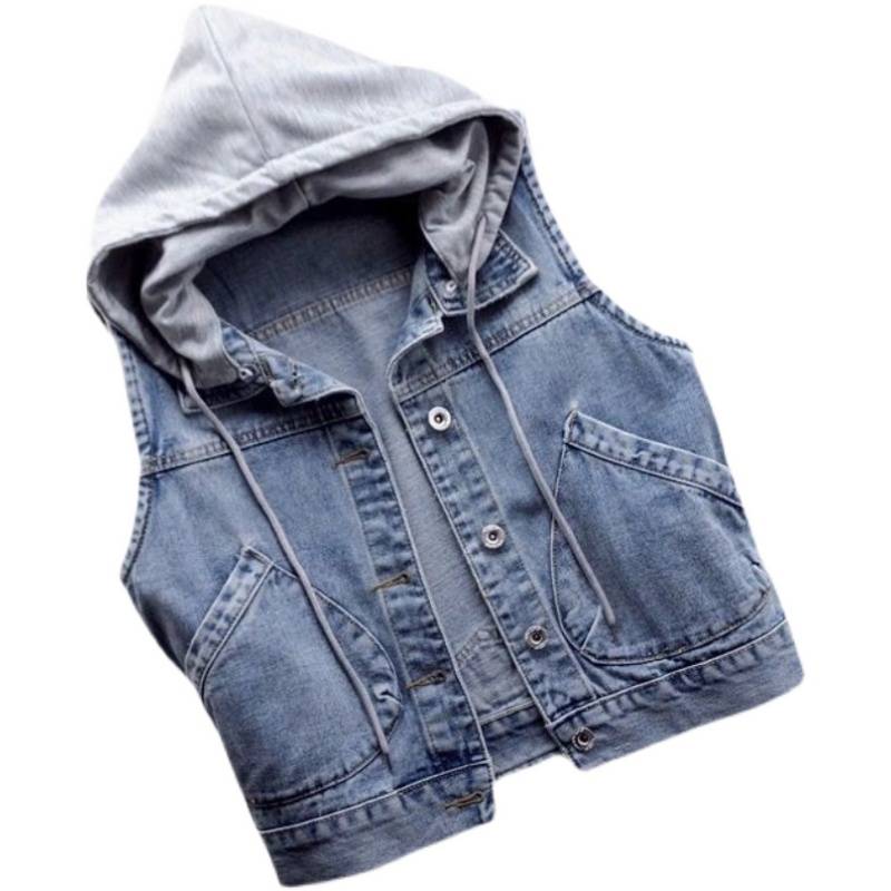 Clear warehouse picking up single big -name women's hooded vest vest vest, denim horses, sloping, thin top jacket