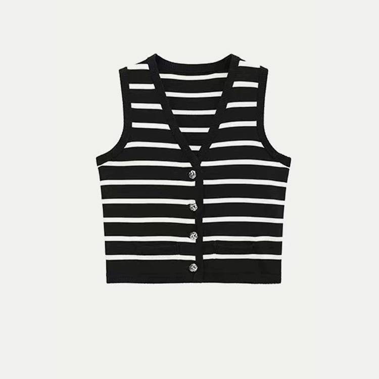 Selfwho classic striped needle vest vest female summer 2024 new fashion versatile anti -wrinkle comfort top