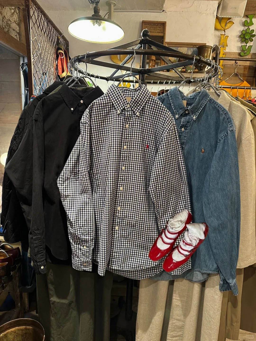 American retro top wears plaid long -sleeved shirt men and women, the same small muffled embroidery loose wild jacket