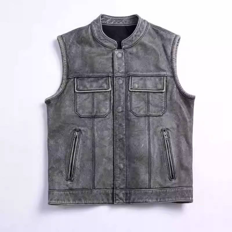 The club's leather Harley vest is a man who is chaotic, a male increased pilot cowhide sheepskin locomotive embroidered leather vest