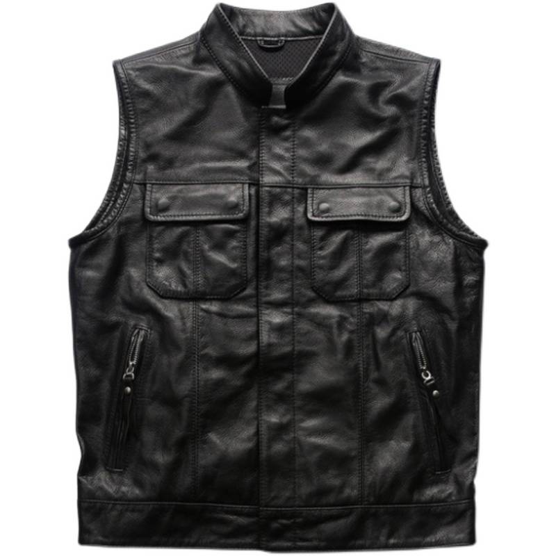 The club's leather Harley vest is a man who is chaotic, a male increased pilot cowhide sheepskin locomotive embroidered leather vest