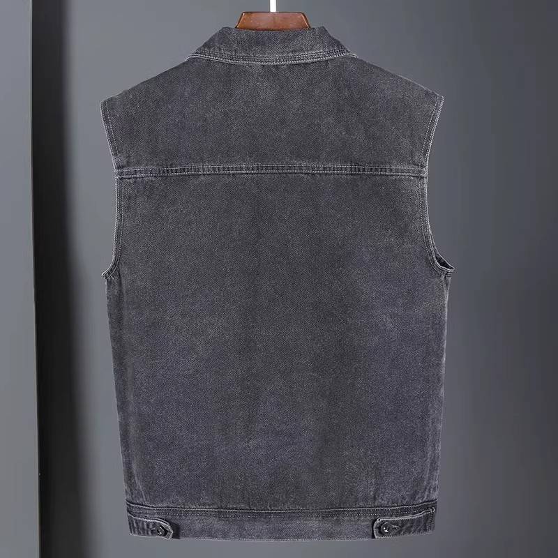 2024 new denim jacket Men's spring and autumn loose and handsome port breeze jacu shoulder sleeveless workpiece vest vest