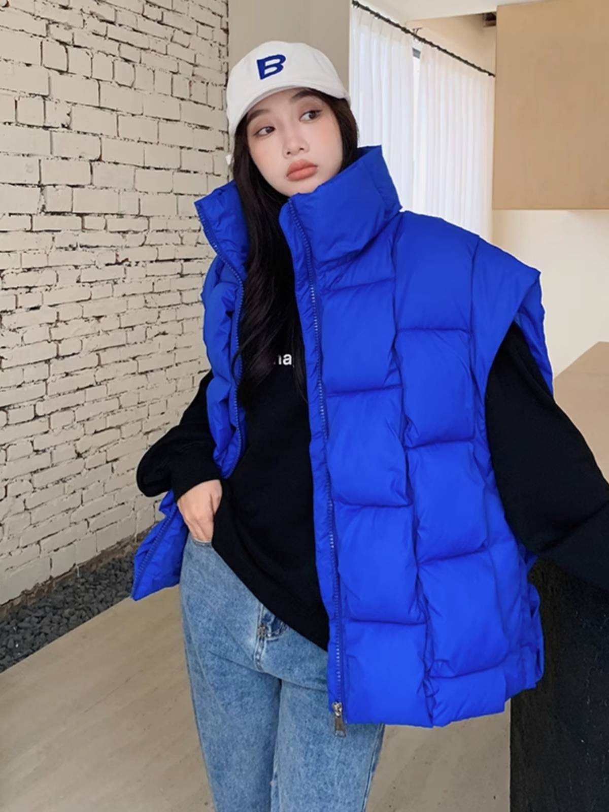 2023 new horse clip wearing fashion explosive cotton vest solid color stand -up collar foreign fashionable cotton coat coat