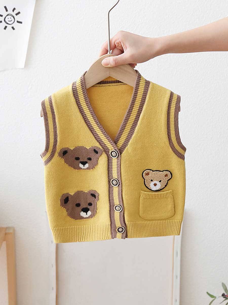 Children's sweater vest, boys with vests outside the vest, new baby, baby cartoon, bear sweater, shoulder shoulder