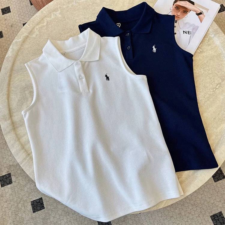 Small 2024 Summer New American White Little Little Porn Embroidery Lids Sleeveless T -shirt Women Polo shirt