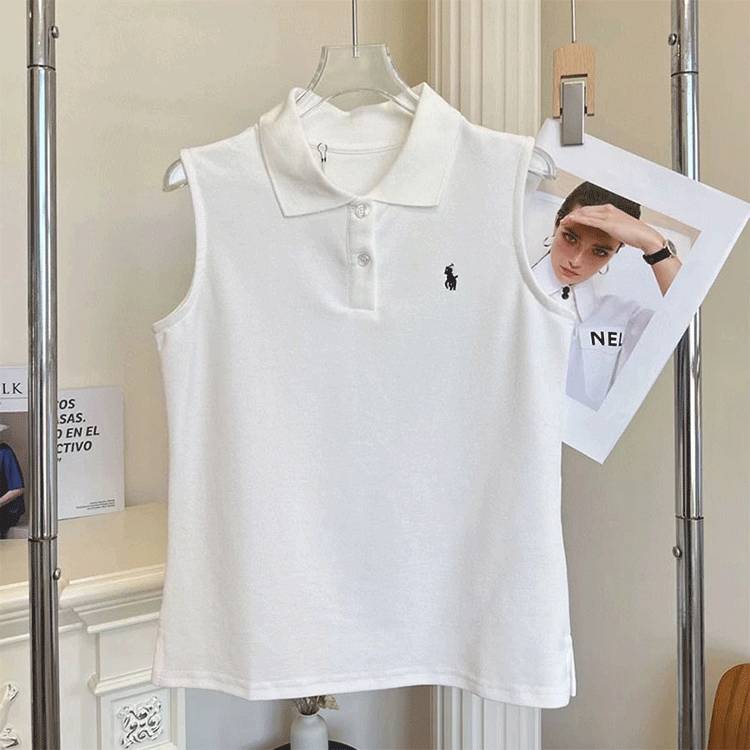 Small 2024 Summer New American White Little Little Porn Embroidery Lids Sleeveless T -shirt Women Polo shirt