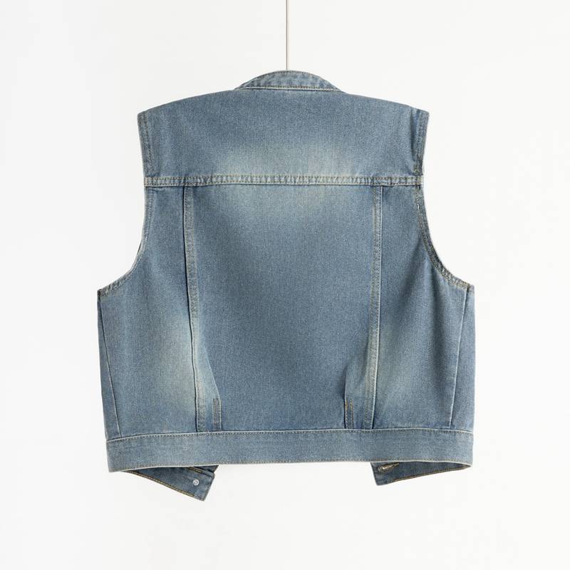 Fashion Retro Water Washing Cowboy Vested Ms. Spring and Autumn 2024 New Korean Short Sleeveless Horse Picking Shoulder top