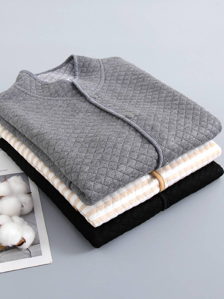Elderly people keep warm underwear cotton cotton in spring and autumn, thick pure cotton large -size cardigan half -sleeved vest winter women's script shoulders