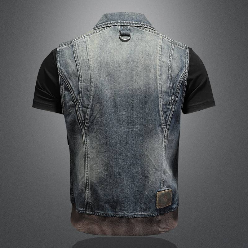 Cowboy vest men's trend fashion Harley riding locomotive retro vest sleeve non -cricketless shoulder handsome casual casual denim jacket