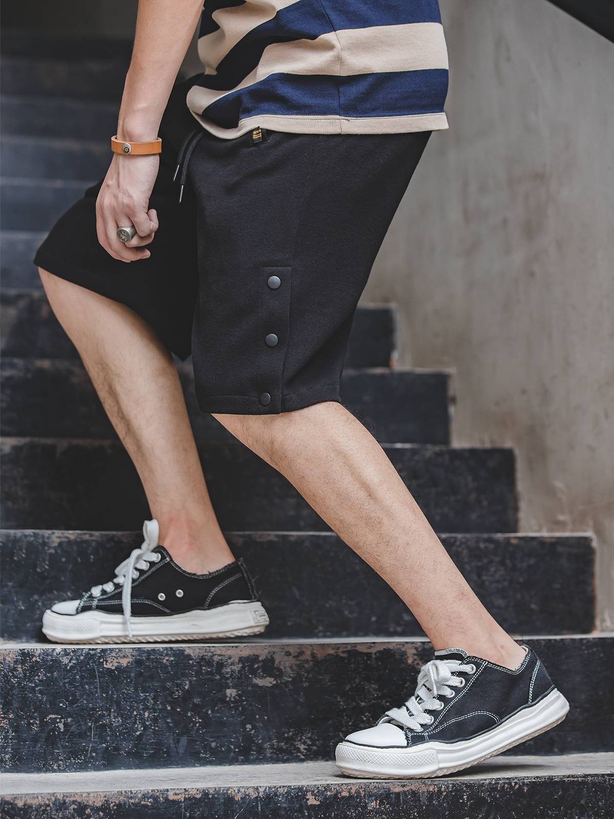 Madden's U.S.R.R.K. shorts, buttons, five-minutes