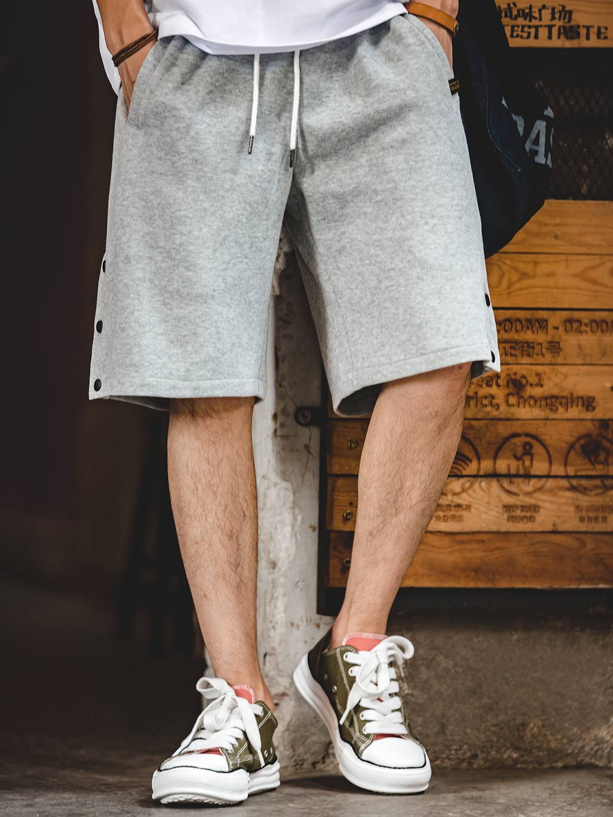 Madden's U.S.R.R.K. shorts, buttons, five-minutes