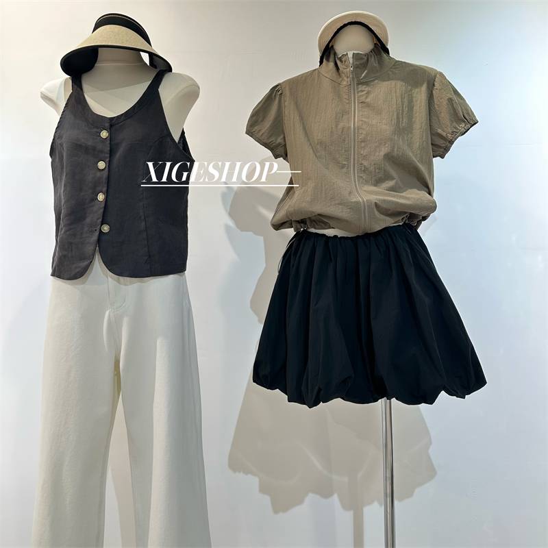 Cotton and linen temperament, shoulder, shoulder, deducting horse -kimonos, beautiful relaxation, breathable short horse clip vest top 2024 summer