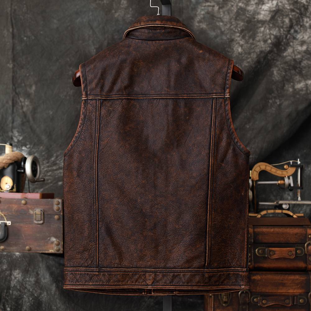 American -style vest Amea Kazakhstan Model Make Old Pure Head Cruise Leather Fer Pippi Male Leather Vest Spring and Autumn