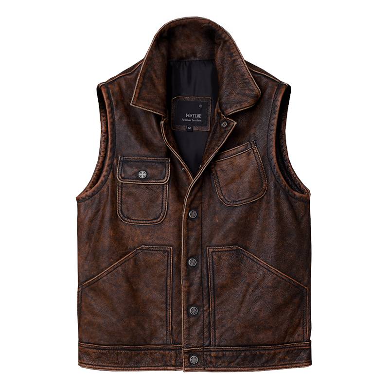 American -style vest Amea Kazakhstan Model Make Old Pure Head Cruise Leather Fer Pippi Male Leather Vest Spring and Autumn